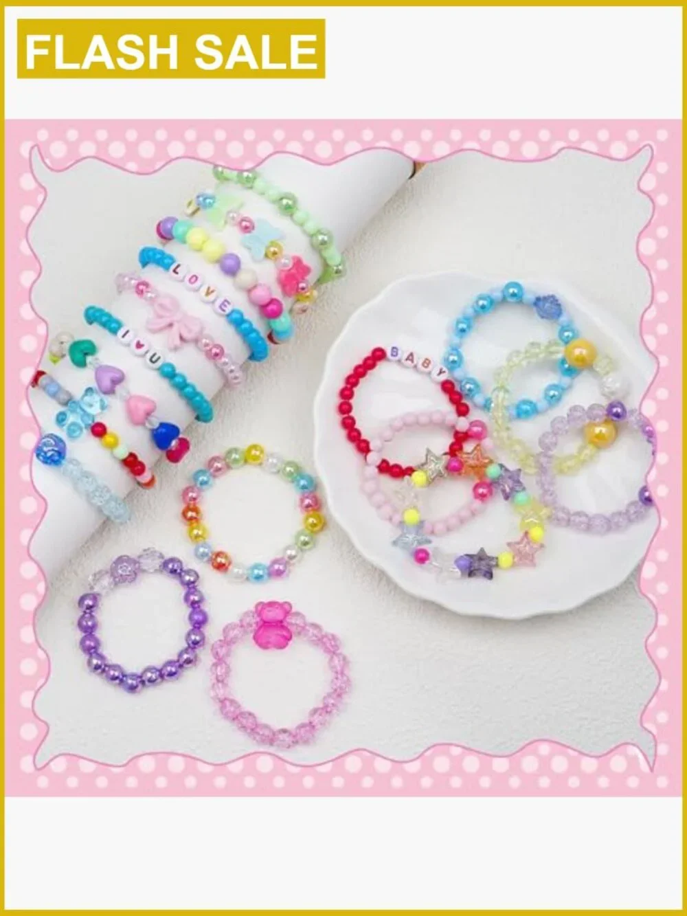 Cute Beaded Bracelets for Girls - 18 Pcs Toddler Jewelry Set